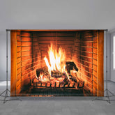 Aperturee - Warmer Kamin Holzbrennstoff Winterhintergrund für Foto